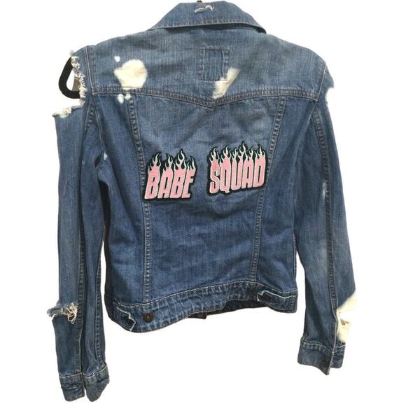 Levi’s jean jacket womens s thrashed distressed babe squad OAK punk barbie denim - Picture 7 of 15